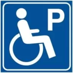 Ikona miejsca parkingowego dla osób niepełnosprawnych - postać na wózku