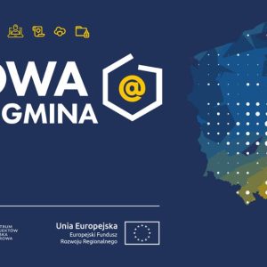 Logo Cyfrowa Gmina, z lewej strony mapa Polski