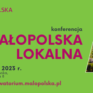 Kolaż zdjęć z terenu Małopolski na zielonym tle
