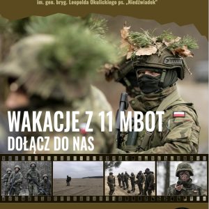 Na plakacie żołnierze w zielonych mundurach