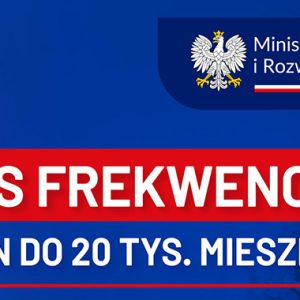 Biały napis "bonus frekwencyjny" w czerwonym prostokącie na granatowym tle, u góry logo Ministerstwa Rolnictwa i Rozwoju Wsi