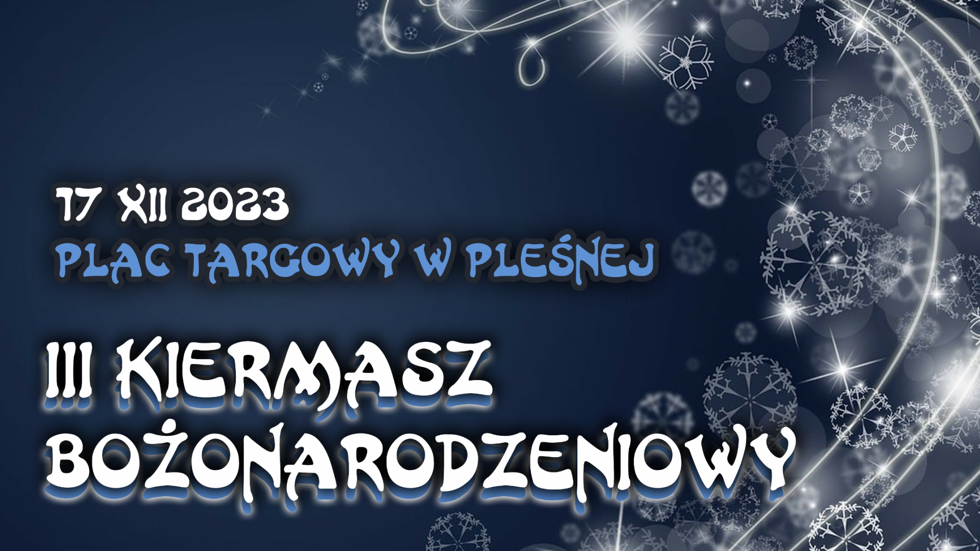 Tekst promujący wydarzenie na tle z motywem Świąt Bożego Narodzenia