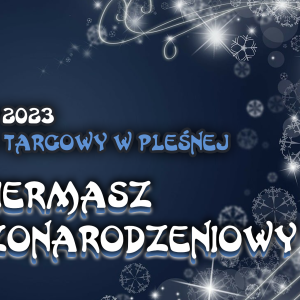 Tekst promujący wydarzenie na tle z motywem Świąt Bożego Narodzenia