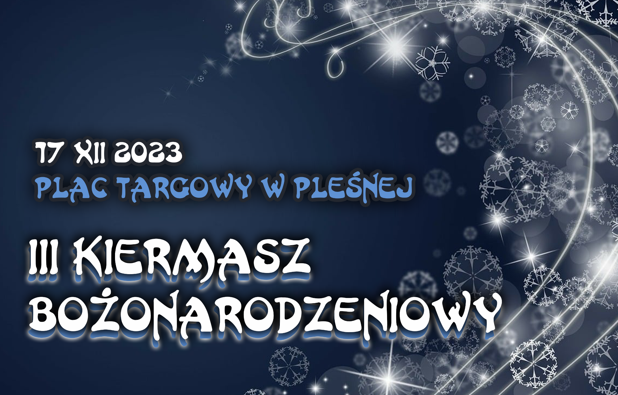 Tekst promujący wydarzenie na tle z motywem Świąt Bożego Narodzenia