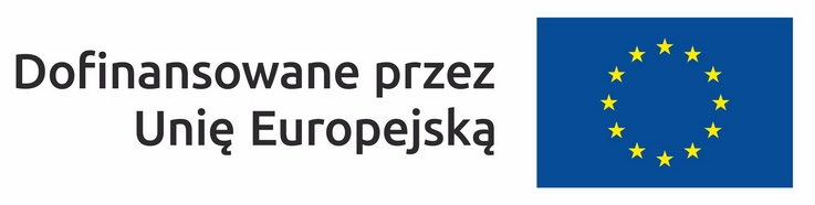 Flaga Unii Europejskiej, obok napis Dofinansowane przez Unię Europejską