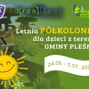 Plakat półkolonii wakacyjnej dla dzieci. Szczegóły w artykule