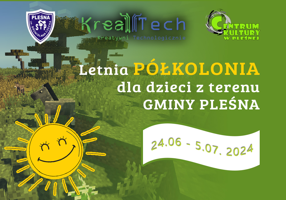 Plakat półkolonii wakacyjnej dla dzieci. Szczegóły w artykule