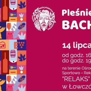 Czerwona grafika promująca wydarzenie "Pleśnieński Bachus"