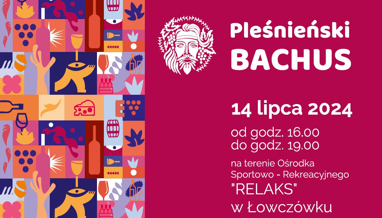 Czerwona grafika promująca wydarzenie "Pleśnieński Bachus"