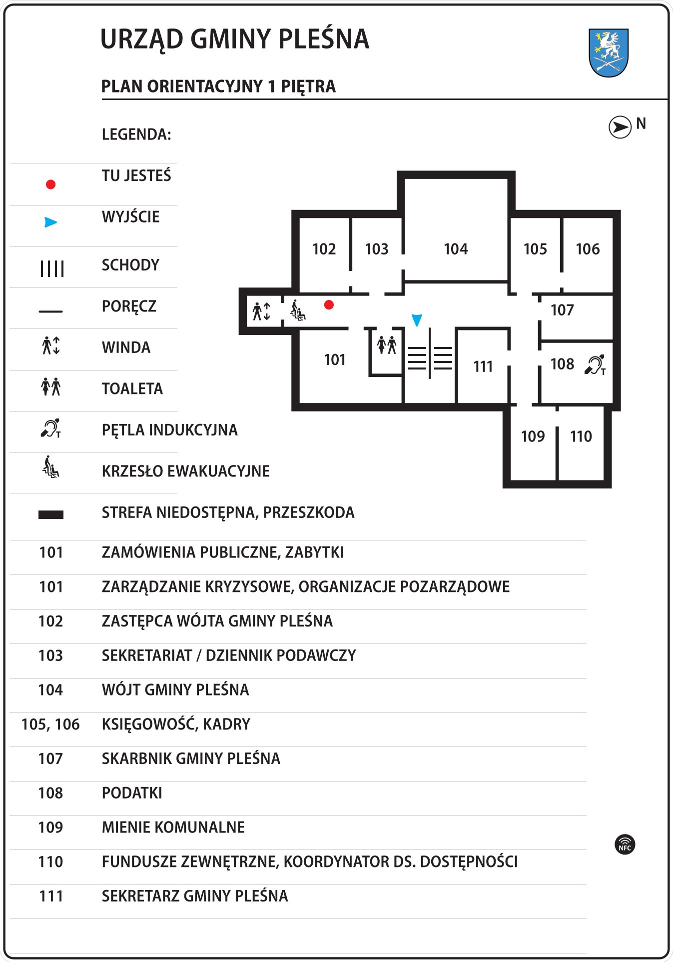 Plan graficzny pierwszego piętra Urzędu Gminy w Pleśnej