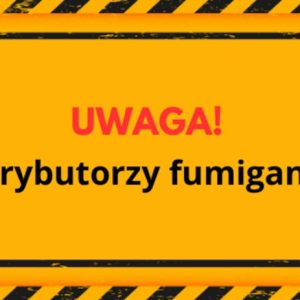 Pomarańczowa grafika z czerwonym napisem "uwaga"