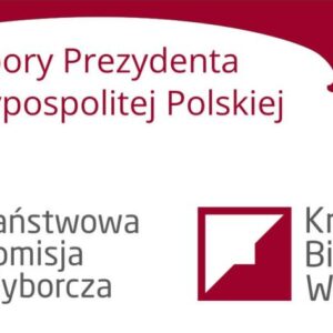 Plakat informacyjny z barwach biało-czerwonych z logiem Państwowej Komisji Wyborczej i Krajowego Biura Wyborczego