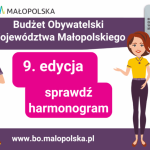 Postać mężczyzny o kobiety wskazuje na informację o 9. edycji budżetu obywatelskiego