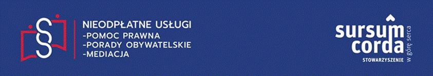 Grafika promocyjna stowarzyszenia Sursum Corda na granatowym tle
