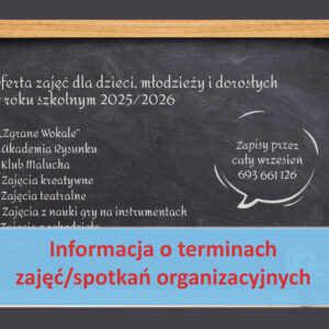 Ogłoszenie o terminach zajęć organizowanych przez Centrum Kultury w Pleśnej. Więcej w artykule.