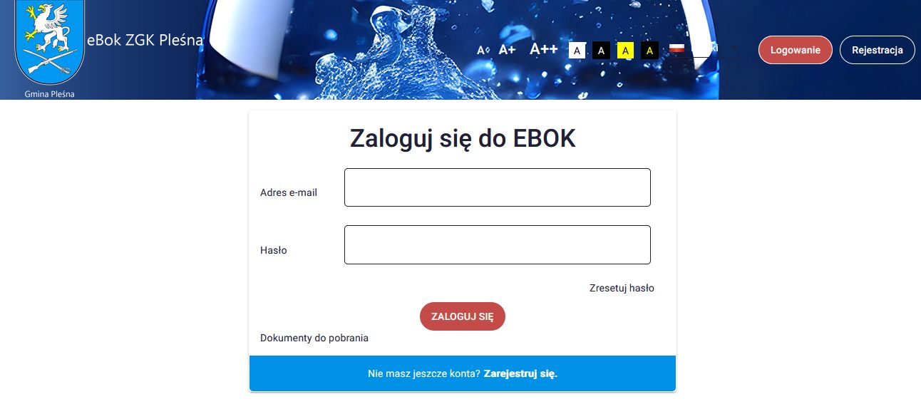 Panel logowania z herbem Gminy Pleśna