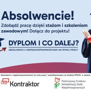 Absolwentka w granatowym stroju trzyma dyplom zawiązany czerwoną wstążką