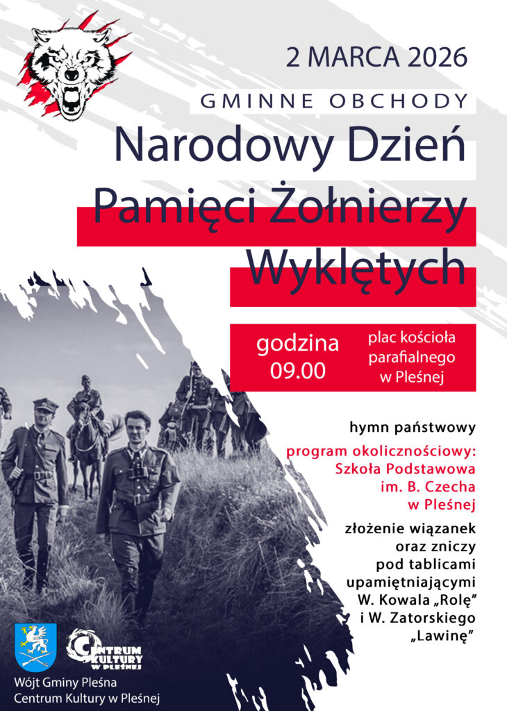 Plakat gminnych obchodów Narodowego Dnia Pamięci Żołnierzy Wyklętych. Więcej w artykule.