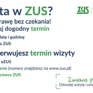 Grafika informacyjna o zasadach rezerwacji terminu wizyty w ZUS