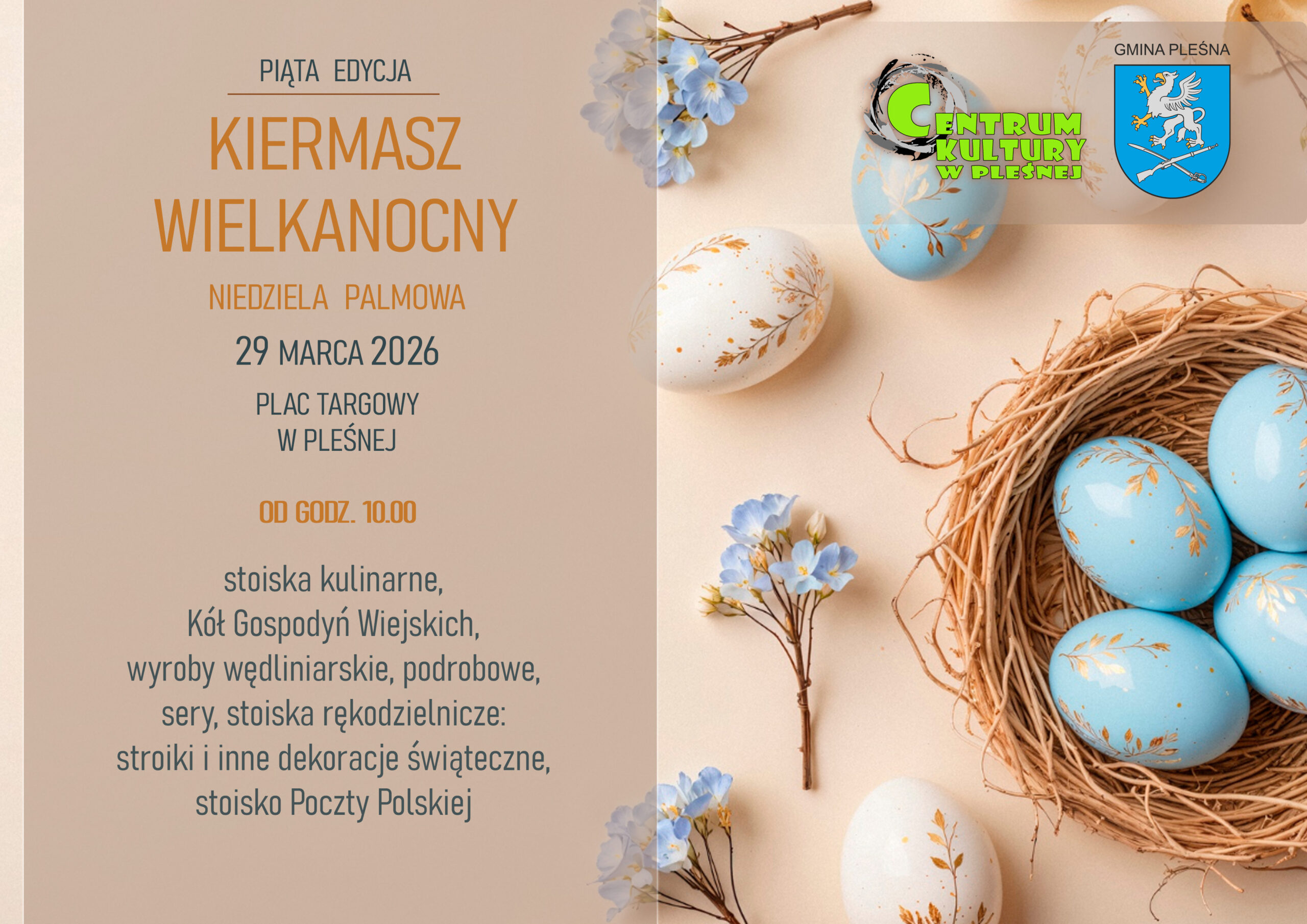 Baner promujący wydarzenie: V Kiermasz Wielkanocny. Szczegóły w artykule.