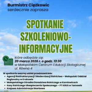 Plakat informacyjny, tekst na tle błękitnego nieba