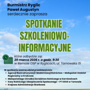 Plakat informacyjny, tekst na tle błękitnego nieba