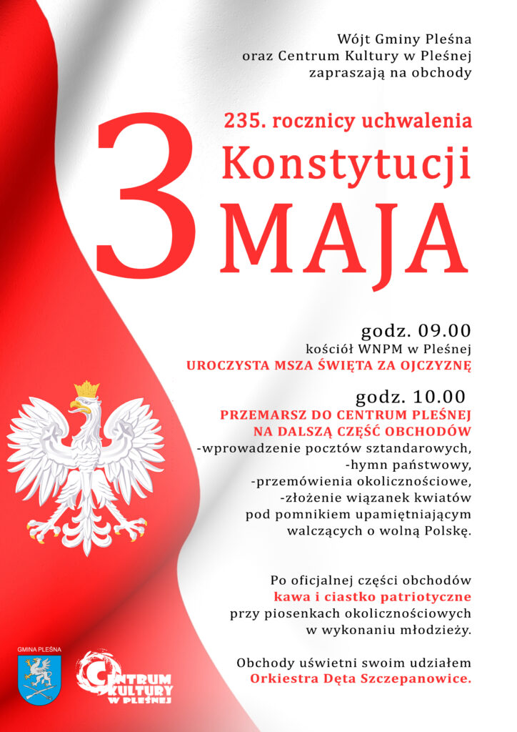Plakat uroczystości z okazji 235. rocznicy uchwalenia Konstytucji 3 Maja. Więcej w artykule.
