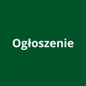 Biały napis "ogłoszenie" na zielonym tle