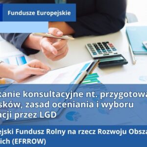 Na biurku wydruki z wykresami, kalkulator, smartfon, mężczyzna trzyma długopis, kobieta trzyma kartkę z wykresem