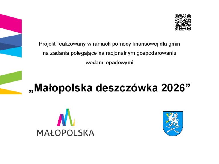 Tablica informacyjna o projekcie "Małopolska deszczówka 2026"