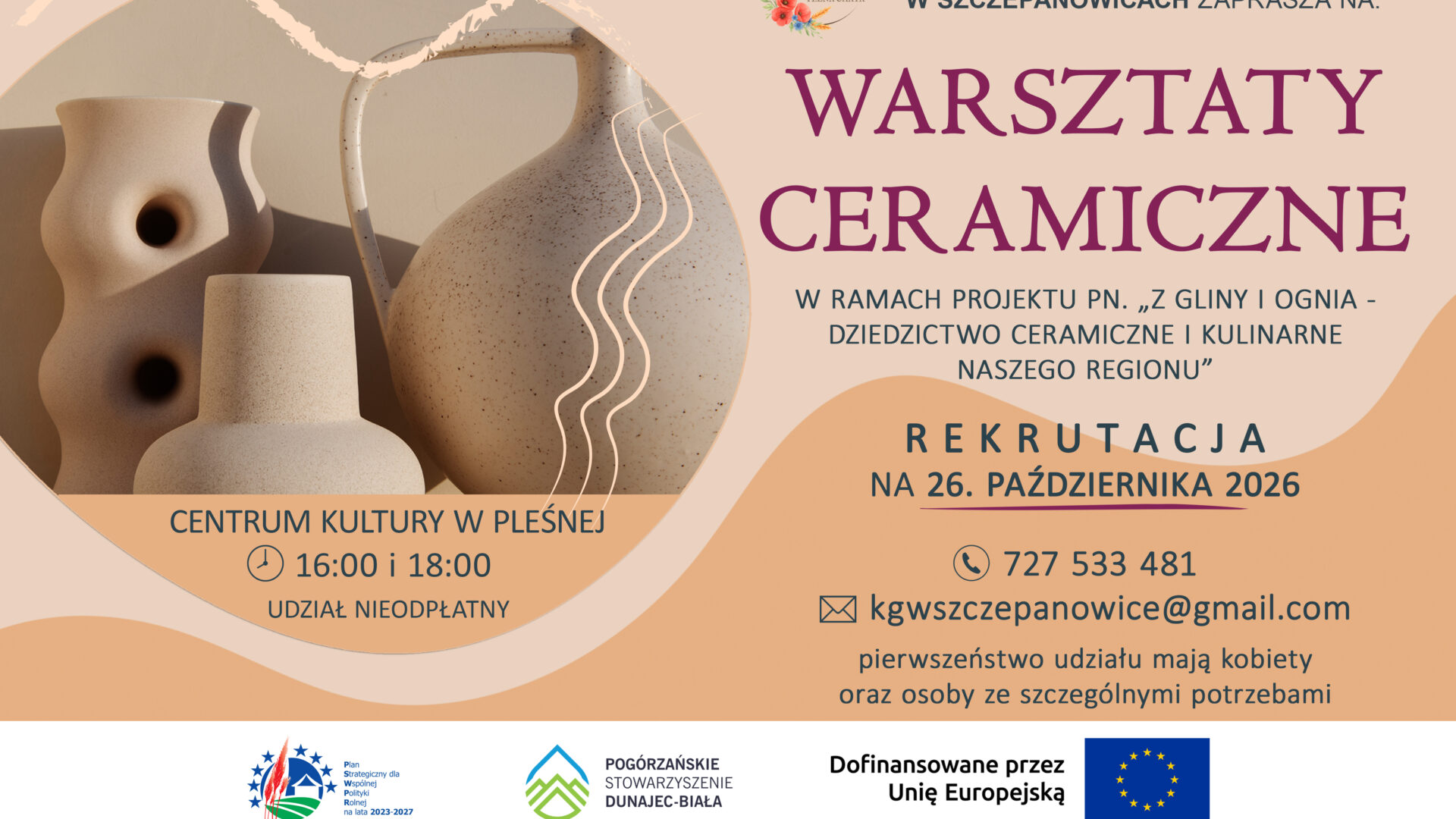 Plakat Warsztaty Ceramiczne. Szczegóły w artykule.