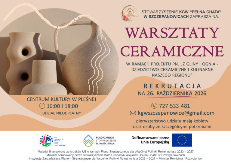 Plakat Warsztaty Ceramiczne. Szczegóły w artykule.