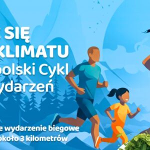 Postacie rodziców z dzieckiem biegnące przez las